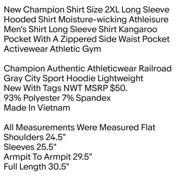 New Champion Shirt Size 2XL Long Sleeve Hooded Shirt Moisture-wicking Athleisure - Picture 2 of 10